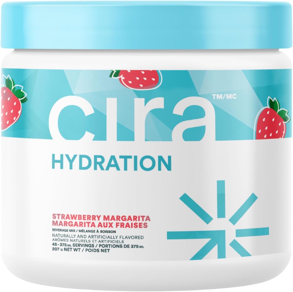 Cira Hydration Powder (45 Servē) - Elektrolītu dzēriens Sajauciet ar Himalaju Sāls dehidrācijas atvieglošanai un atjaunošanai - Zemeņu Margarita