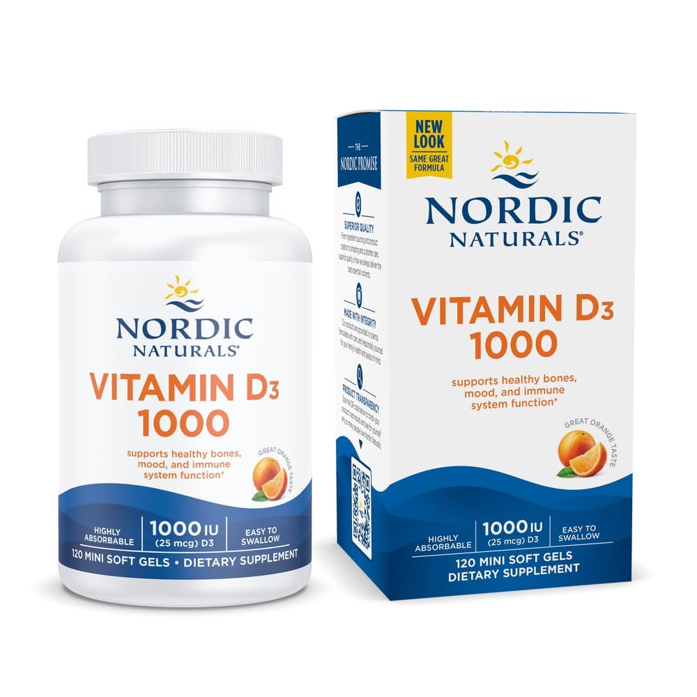 Ziemeļvalstu dabas vitamīns D3 1000, Orange - 120 Mini Soft Gels - 1000 SV vitamīns D3 - Atbalsta Veselīgi kauli, Mood & Imūnās sistēmas funkcija - Ne-GMO - 120 Servējumi
