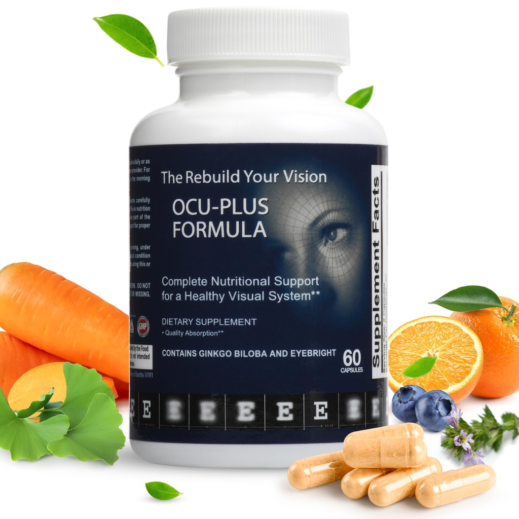 Ocu-Plus Formula – Acu veselības papildinājums ar luteīnu un zeaksantīnu – atbalsta vizuālo skaidrību, nakts redze un makulas veselība – ar Melleņu, Ginkgo biloba un NAC – 60 kapsulas