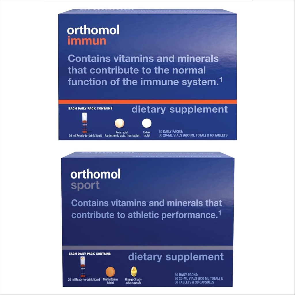 Ortomol Immun & Sport Vials, Sports Uzturs un Imūnās atbalsta papildinājumi, 30 dienu piegādes