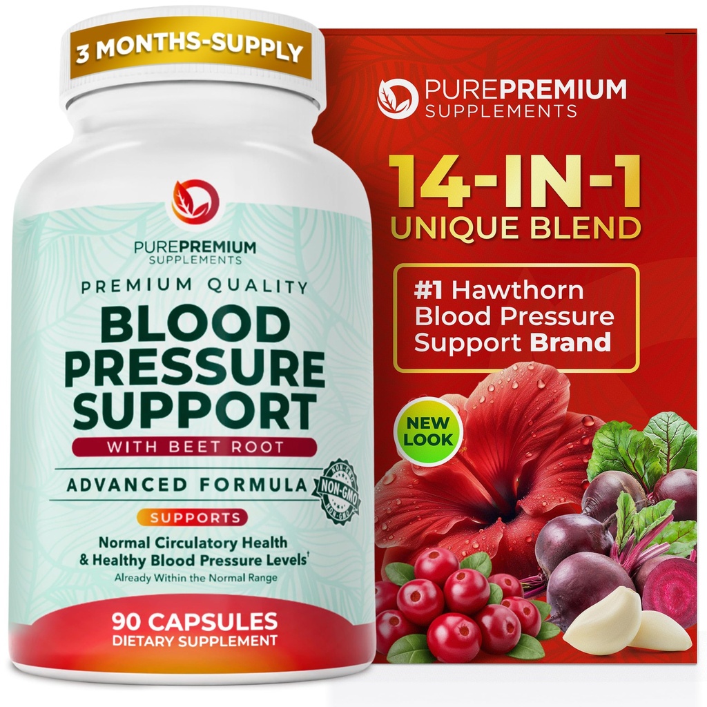 PurePremium Biešu saknes kapsulas asinsspiediena atbalstam – 700mg Advanced Formula with Beetroot Powder, Hawthorn, Hibiscus & Ķiploki normālas slāpekļa oksīda ražošanas un sirds veselības - Non-GMO - 90ct
