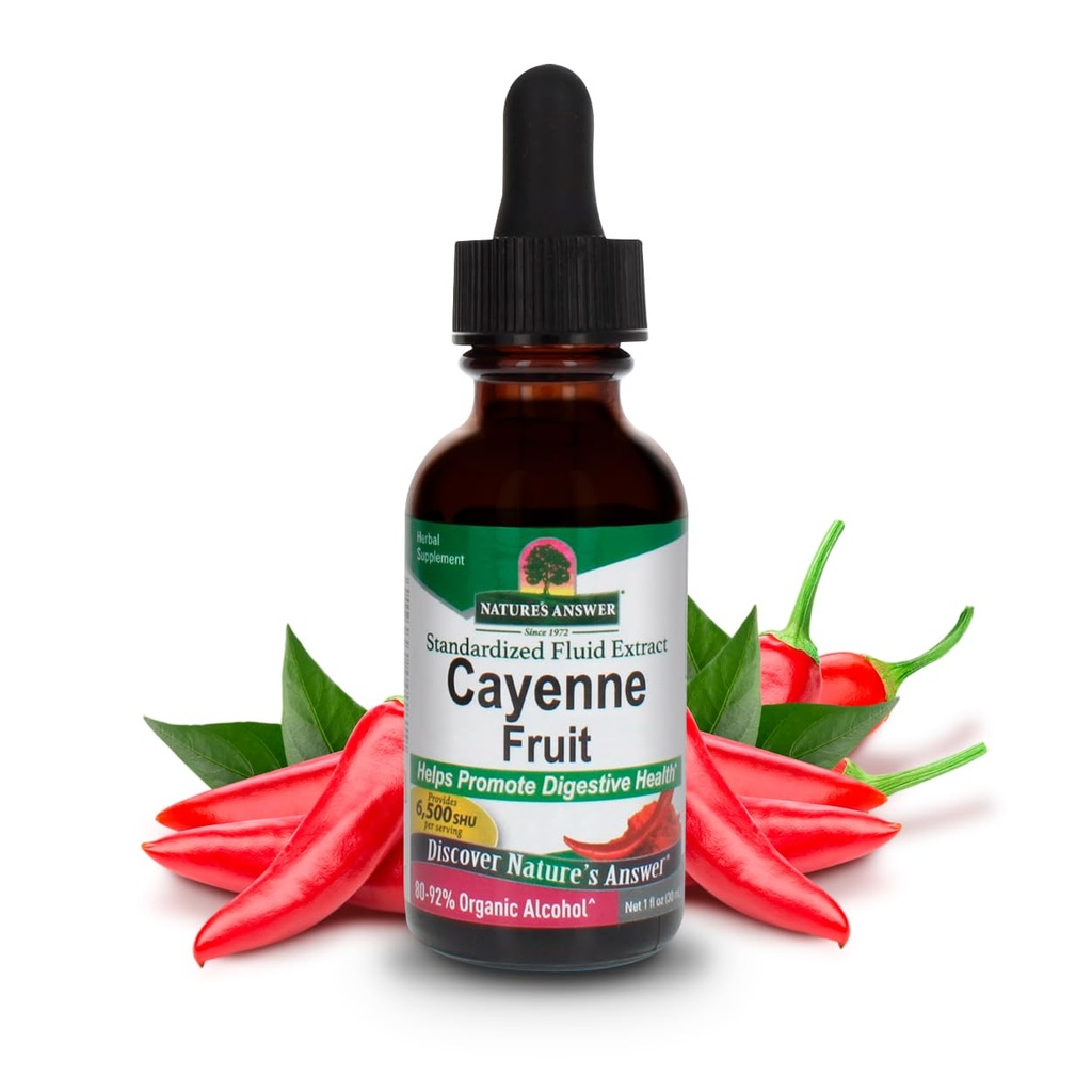 Dabas atbilde Cayenne Augļu ekstrakts ; palīdz veicināt Gremošanas veselība ; augsts potencis Ražots ar Organic Alcohol ; Vegan, bez lipekļa, non-GMO & Kosher Sertificēts 1oz