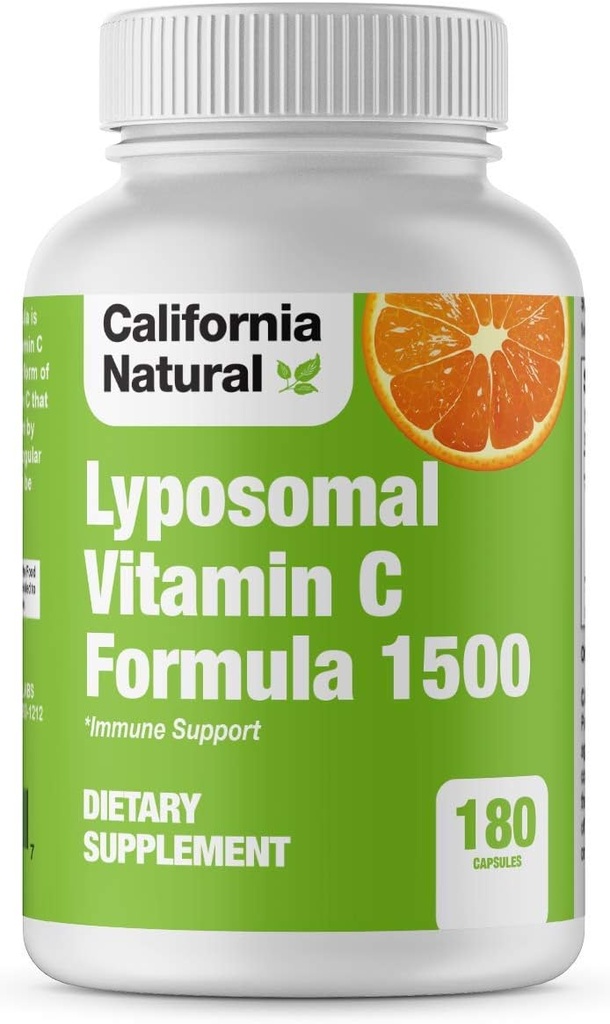 California Natural Liposomālais vitamīns C 1500mg Tauku šķīstošais liposomālais C vitamīna komplekss, augsta uzsūkšanās, imūns atbalsts, augstas biopieejamības kolagēna atbalsts, antioksidanta papildinājums - 180 kapsulas