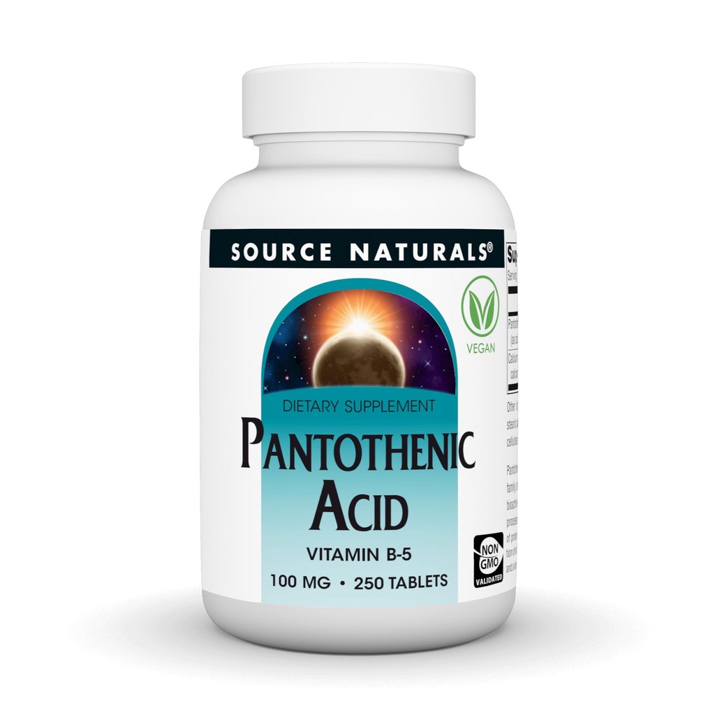 Avots Dabas Pantothenic Acid 100 mg Vitamīnu B-5 Uztura bagātinātāji - 250 tabletes