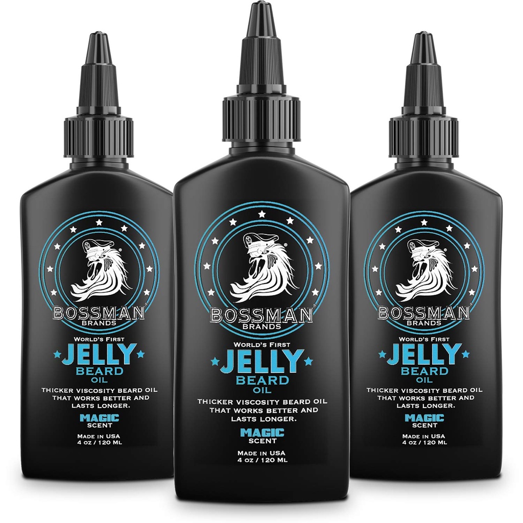Bossman Jelly Beard Oil vīriešiem - 3 Iepakojums (12 oz kopā, burvju smarža) - Mīkstina, Mitrina un nosacījumi ar dabas sastāvdaļām