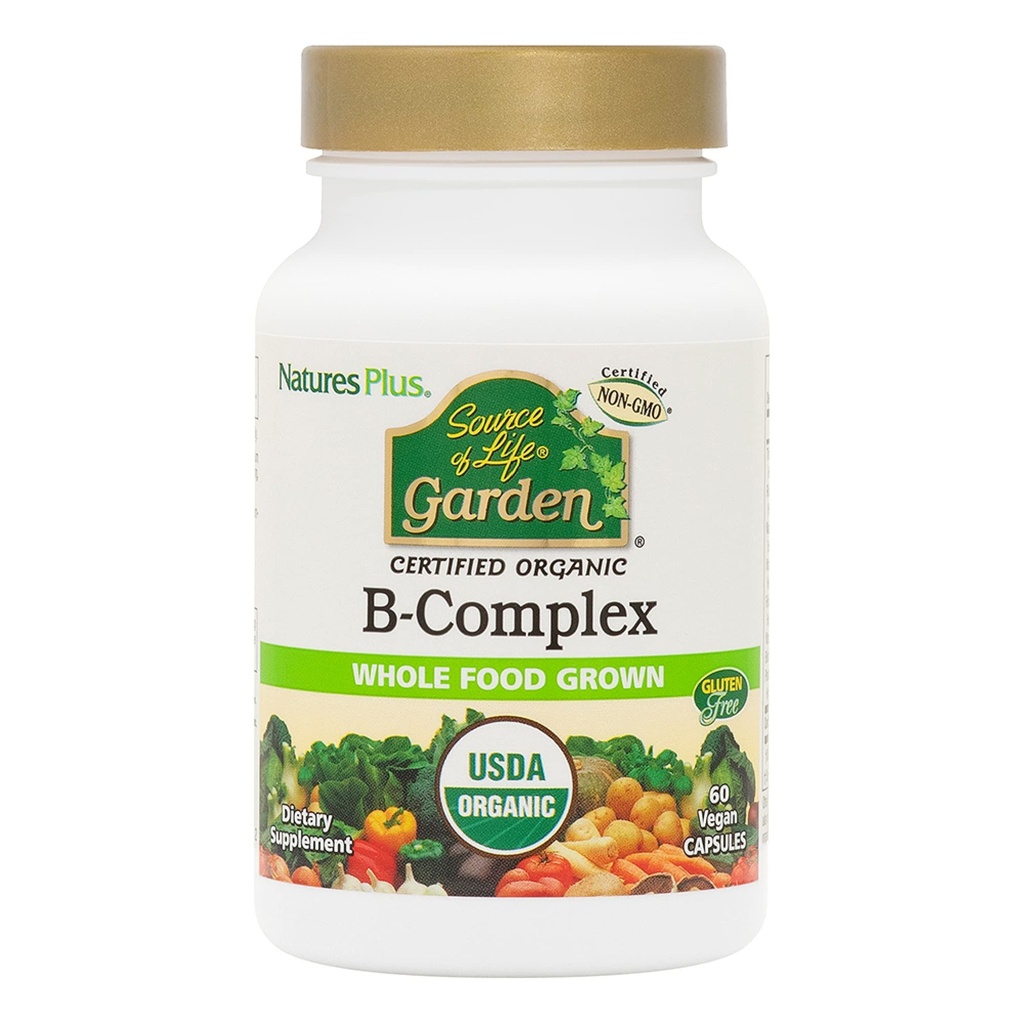 DabasPlus avots Life Garden B-Complex - 60 kapsulas - Complete B vitamīna papildinājums - USDA Organisks, ne-GMO, Vegan, bez lipekļa - 30 Kalpojumi