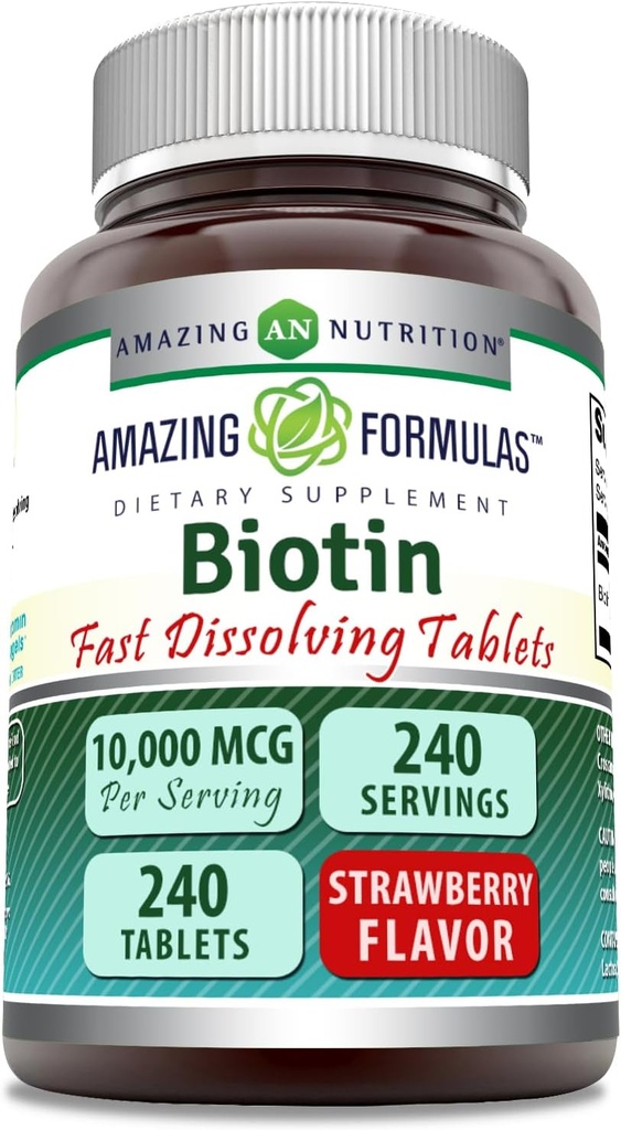 Apbrīnojami Formulas Biotin 10 000 Mcg ; Ātri izšķīdiniet tabletes; Ne-GMO; Bezglutēna Papildinājums; Ražots ASV