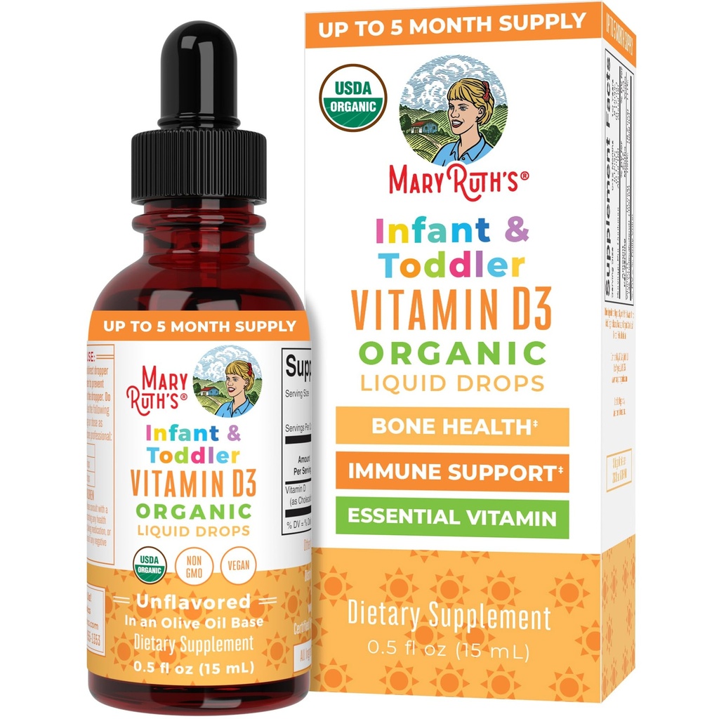MaryRuth Organics USDA Organiskie D vitamīni D pilieni - vitamīns D3 šķidrs -- bez cukura --- šķidrs D vitamīns D pilieni Imūnbalsts zīdaiņiem un bērniem -- VIT D3 -- bez glutēna -- ne-GMO 90-150 Kalpojumi