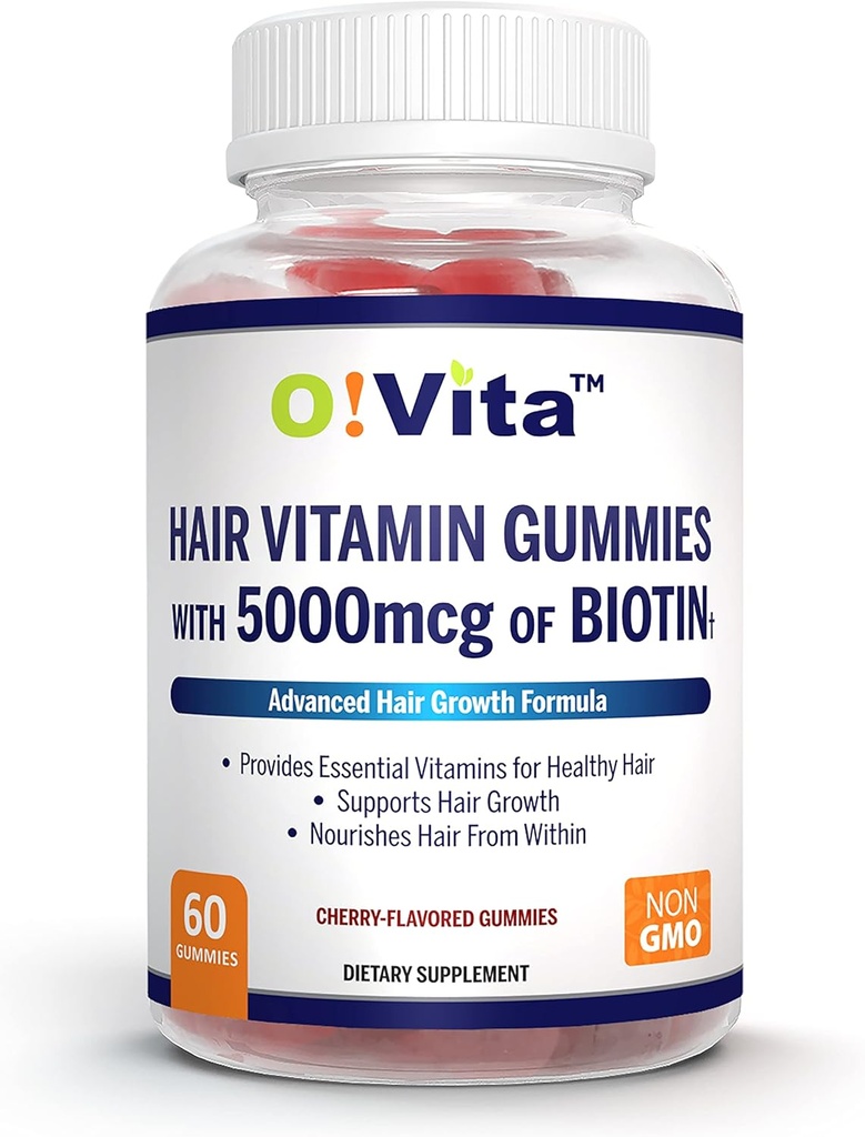 Matu Vitamīni Gumijas ar 5000mkg biotīna, Spēcīgs un Veselīgāku matu papildinājums, veicina ātrāku matu augšanu sievietēm un vīriešiem (60 Ne-GMO Gumijas)