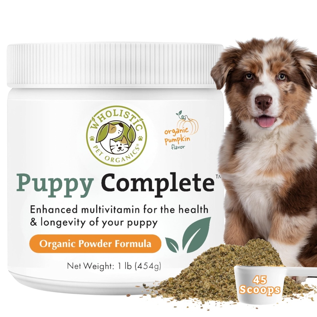 Wholistic Pet Organics Puppy Complete - Suņu Multivitamīnu Pulveris - 1 Lb - Dienas Suņu Vitamīni & Papildinājumi Homemade Food - Imūnsistēma, āda, Apvalks un vispārējā veselība - Mazi un lieli Šķirņu Kupi
