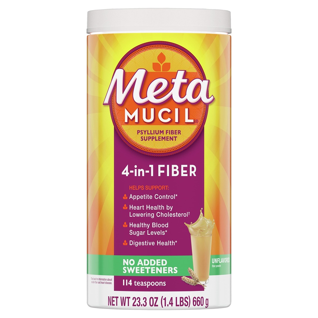 Metamucils, Psyllium Husk pulveris, nepārziepjojams ar bez pievienotām saldinātājiem, 114 Servējumi, 4-in-1 Fiber papildinājums, ikdienas Psyllium Husk Fiber pulveris palīdz atbalstīt Digestive Health, veicinot regularitāti *