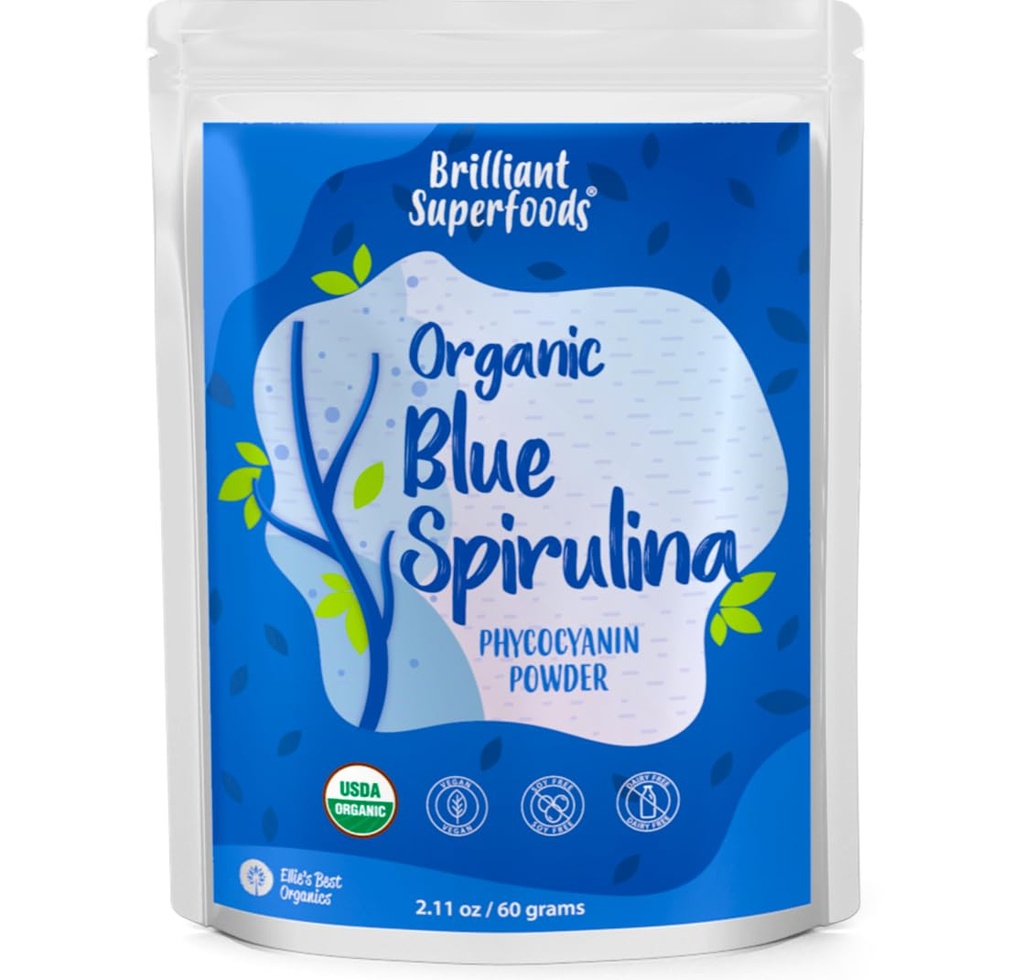 Ellie's Best Organic Blue Spirulina Powder (Phycocianin Extract) - 60 Pasniedz - Odorless - Vegāns, NeĢMO, Bezglutēna, Bez piena - Organic Food Krāsošana - Gludios & Protein Drinks uc