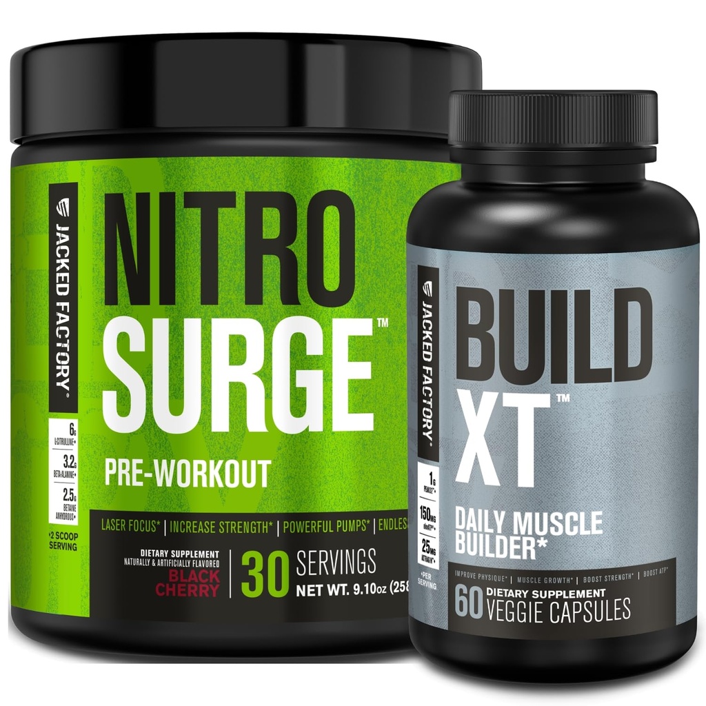 Jacked Factory Nitroķirurgs Pirmsdarbs Black Cherry & Build XT Muskuļu Building Bandle vīriešiem un sievietēm