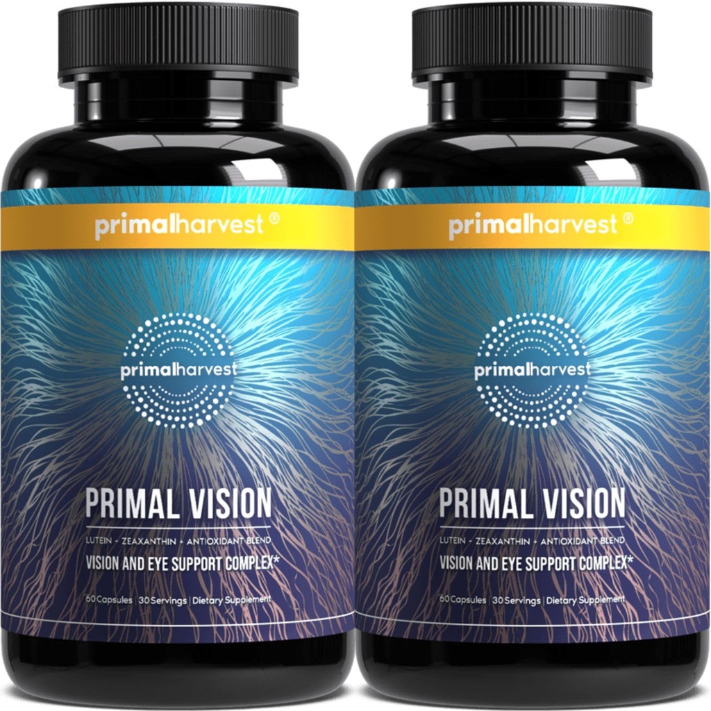 Primal Raw Primal Vīzija ar luteīnu, Zeaksantīnu, A vitamīnu un cinku acu veselībai, Zilās gaismas atbalstu un vizuālo skaidrību 2 iepakojums