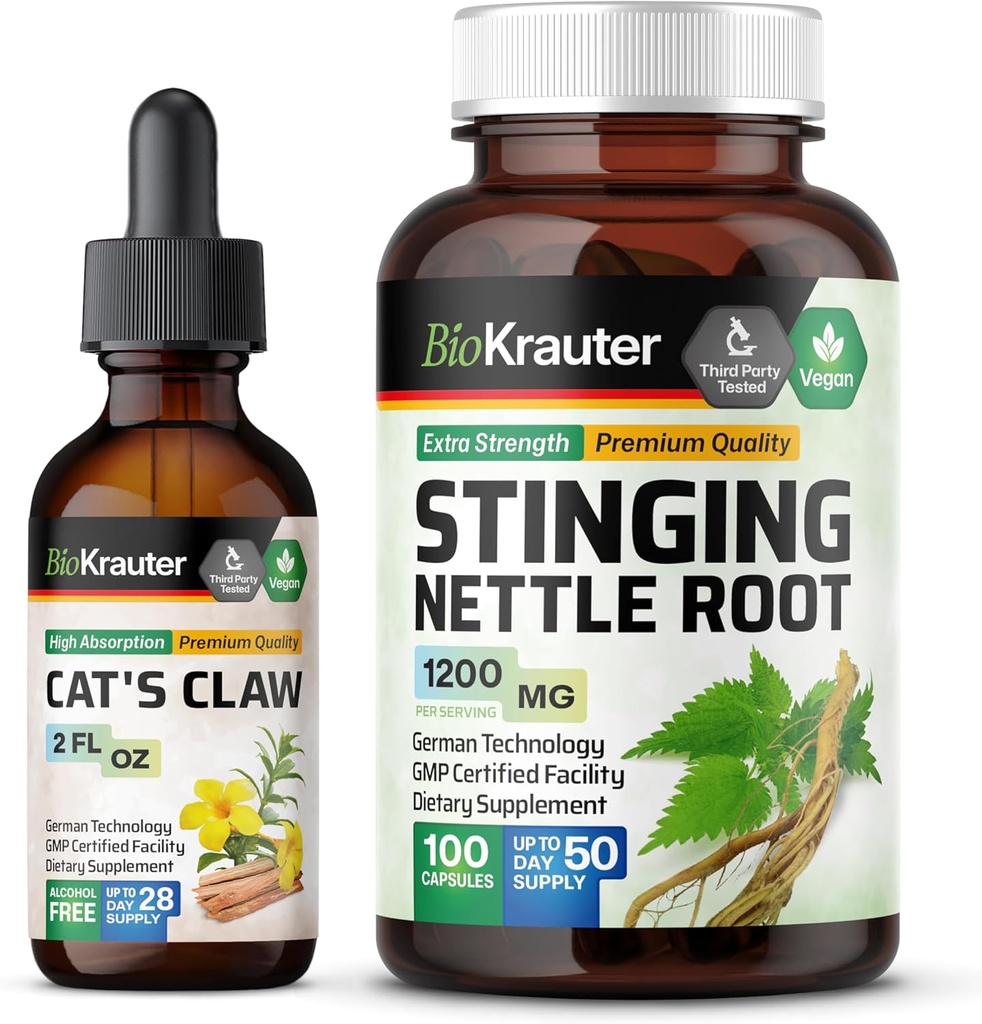 BIO KRAUTER Kaķi Tinktūra 2 Fl. Oz. & Sting Nettle 100 kapsulas