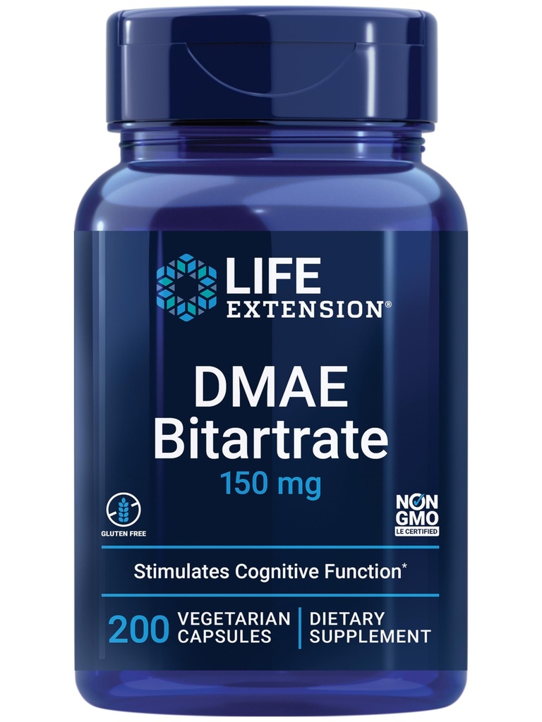 Life Extension DMAE Bitartrate, atbalsta neiromediatoru ražošana, 6 mēnešu piegādes, bez lipekļa, ne-GMO, veģetārietis, 200 kapsulas