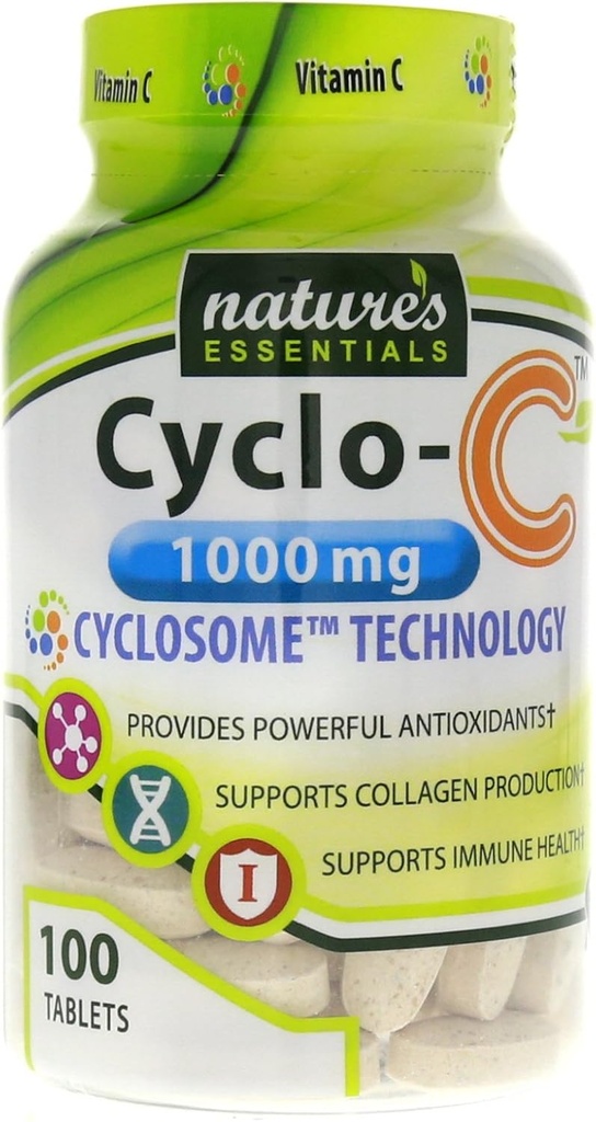 NATURE ESSENTIALS C vitamīns Ciklo-C 1000 mg - Bioflavonoīdi + Ciklodekstrīns - Advanced Cyclosome Liposomāla piegāde - - Non-GMO, bez lipekļa, veģetārs - 200 tabletes