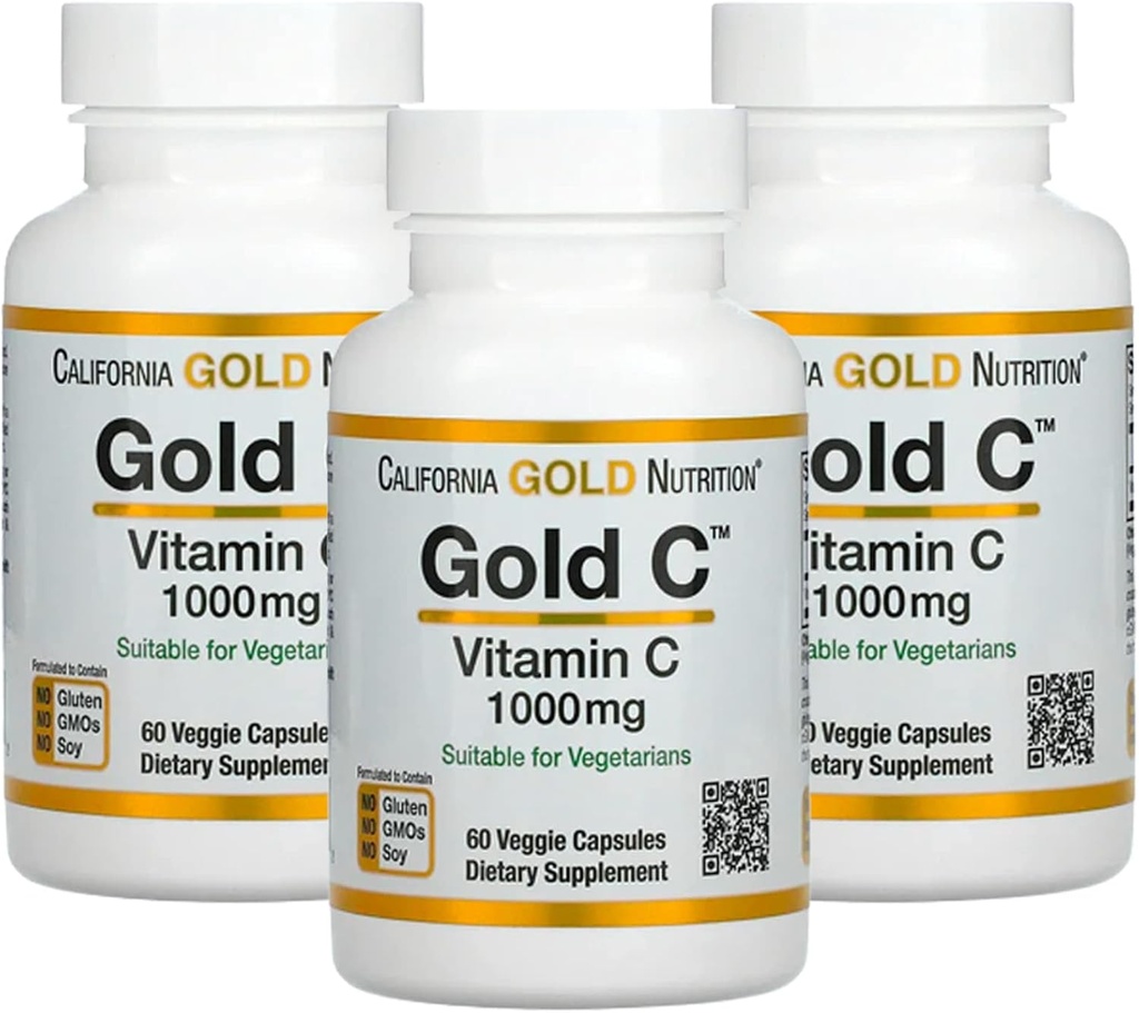 Zelta C pēc Kalifornijas zelta Uzturs - USP pakāpe C vitamīna papildinājums - Imūnsupport & Seasonal Wellness - Veģetārietis Friendly - bez lipekļa, ne-GMO - 1000 mg - 60 Veggie kapsulas, 3 iepakojums