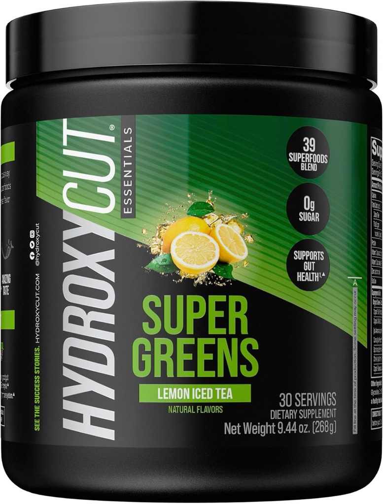Hidroksigriezums Essentials Super Greens - 39 Superfoods Blend, Augļi, Veggies & Grains, vitamīns C & Cinka Imūnās atbalsta, probiotikas un prebiotikas, un Gut Health Support. 30 Kalpošana (Ciedru tēja)