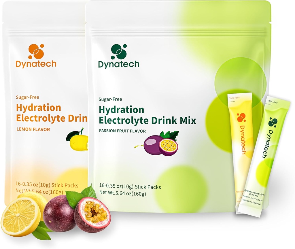 Dynatech Nulles cukura Elektrolītu Dzēriens Mix - Citron, Passion Fruit - Hidrācija Pulveris Paketes ar 10 Elektrolītiem un vitamīniem -- Non-GMO, bez glutēna, vegana Elektrolītu Packets - 32 Servējumi