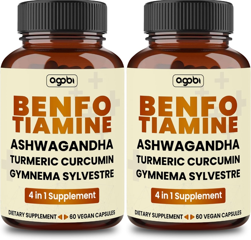 Benfotiamīns 600mg Papildinājums - 2 mēneši Gremošanas sistēma, enerģijas ražošana un imūnās - Blended Turmeric Curcumin Saknes, Ashwagandha Saknes & Organic Gymnema Sylvestre - 2 iepakojumi 60 kapsulas