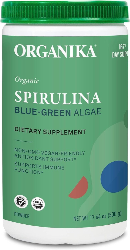 Organika Sertificēts Organic Spirulina pulver-pārtikas, 3rd Party Tested, Pristine Sourcing, Vegan- 500g