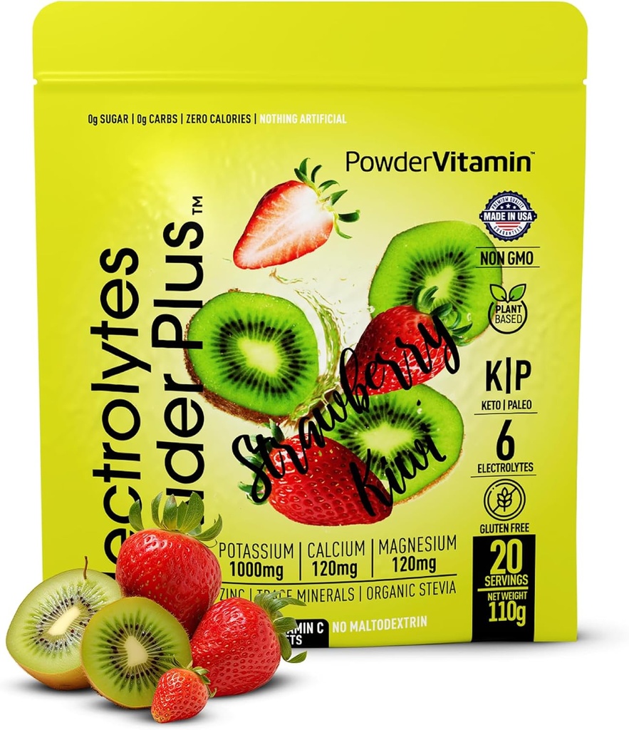 Pulveris Vitamīna elektrolītu pulveris Plus (20 Kalcijs) Zemeņu Kiwi Elektrolītu pulveris Zero Calorie Keto,0 Cukurs,Nē Maltodekstrīns,1000mg Kālija,120mg Kalcijs,120mg Magnijs, rozā Himalaju sāls