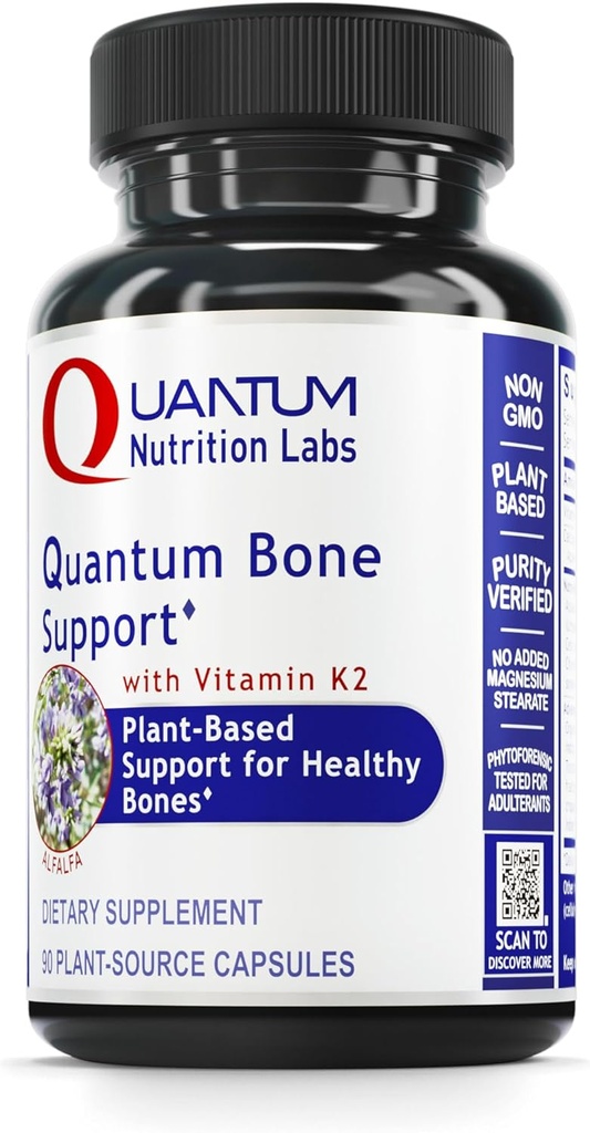 Quantum Nutrition Labs Quantum Kaulu veselība - Kaulu veselība Vitamīni, Kaulu stipruma papildinājums sievietēm un vīriešiem, Organiskā kalcija papildinājums ar fermentētu vitamīnu K2, Kaulu veselības atbalsts - 90 kapsulas