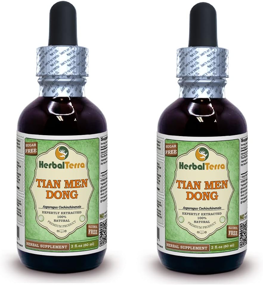Tian Men Dong, Asparagus (Asparagus Cochinchinensis) Glicerīts, Žāvēts saknes pulveris Spirta-bezūdens šķidruma ekstrakts (Brand nosaukums: HerbalTerra, Proudly Made in USA) 2x2 fl.oz (2x60 ml)