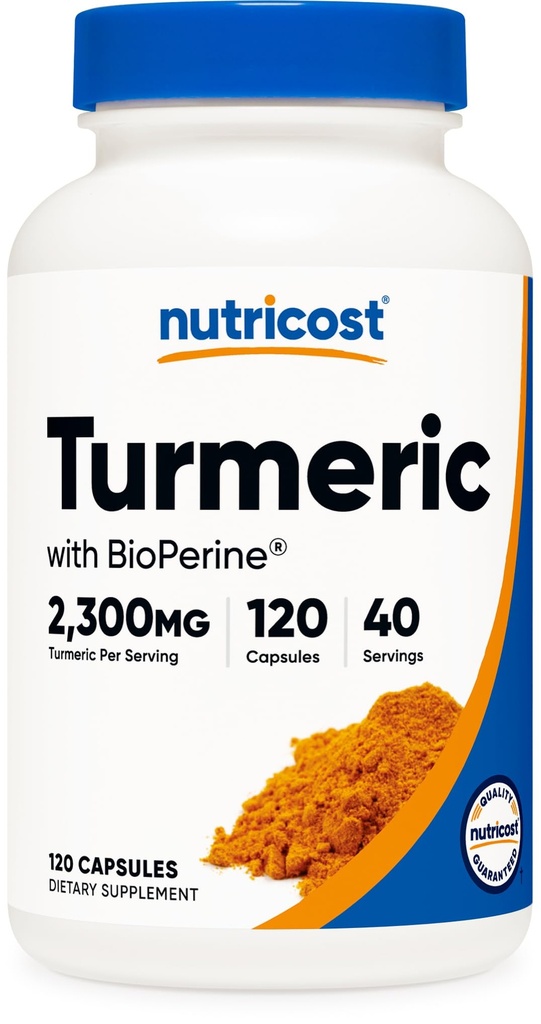Nutricost Turmeric Curcumin kopā ar BioPerine un 95% Kurkuminoīdiem, 2300 mg, 120 kapsulas, Veggie kapsulas, 767 mg uz vāciņu, 40 Pasniedzieni, bez lipekļa, ne- GMO
