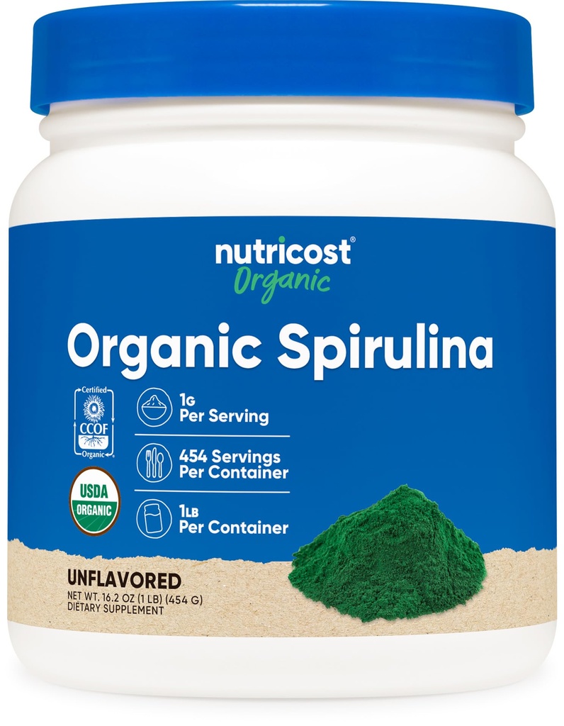 Nutricost Organic Spirulina pulveris 454 Grams, 1LB - Pure, Certified Organic Spirulina