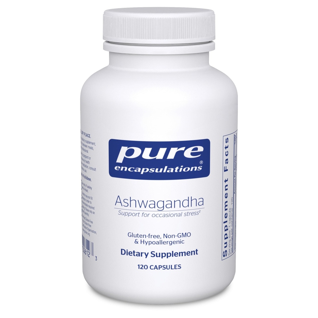 Pure Encapsulations Ashwagandha - 500 mg Ashwagandha ekstrakts - Metabolisma un stresa atbalsts - Imūnsupport - Bez ĢMO un Vegan - 120 kapsulas