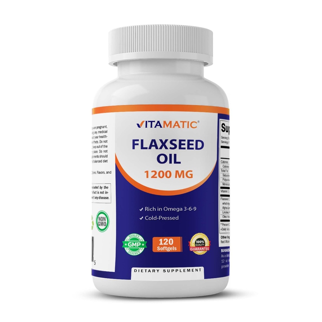Vitamatic Linsēklu eļļa 1200 mg – 120 Softgels Auksti presēta Linsēklu eļļa ar 675 mg ALA Omega-3 – atbalsta sirds veselību un vispārējo labsajūtu
