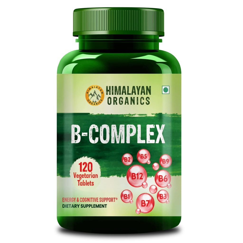 Himalaju organiskās vielas B vitamīna komplekss ar 100% RDA B1, B2, B3, B5, B6, B9 un B12 - 120 Veg tabletēm