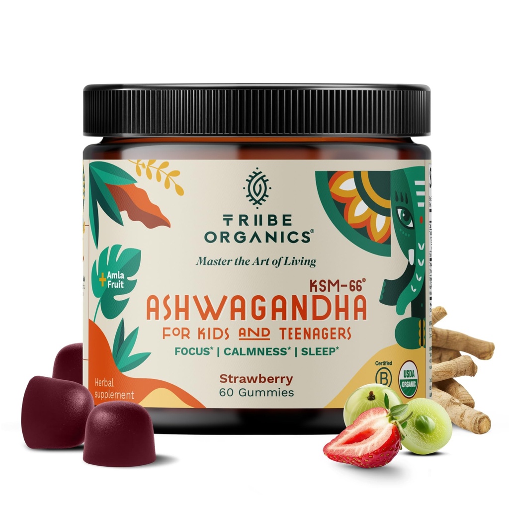 Ashwagandha KSM-66 Gumijas bērniem un pusaudžiem - Pure Organic Saknes ekstrakts Ayurvedic papildinājums Gummy - Focus Mood atbalsts Palielināt enerģijas stiprumu 600mg dabas KSM66 Superior Absorbcija