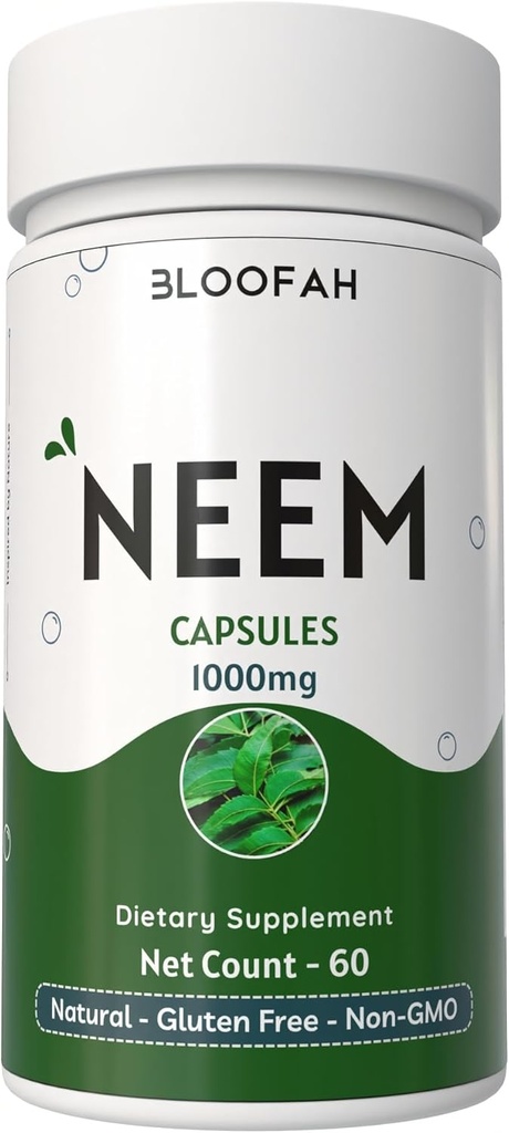 Neem Leaf kapsulas 1000 mg pulveris    - Azadirachta Indica augu valsts papildinājums -- ne-GMO, bez lipekļa, bez mākslīgām piedevām -- Pure Neem Powder (60 Skaits (1. iepakojumā))
