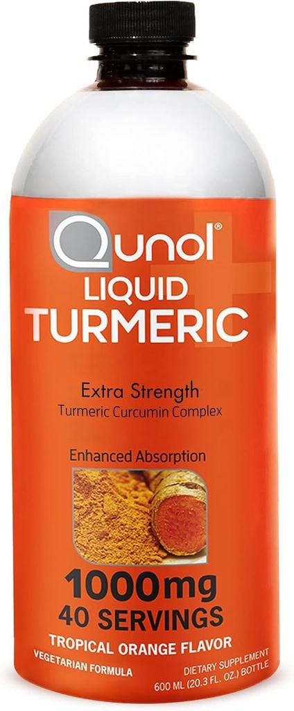 Qunol Šķidrais Turmeric Curcumin ar Black Pepper 1000 Milligram, Atbalsta Veselīgs iekaisums Reakcijas un locītavu atbalsts, Diētiskā papildinājums, Papildus Stiprums, 40 Servings, 20.3 fl oz (paka 1)