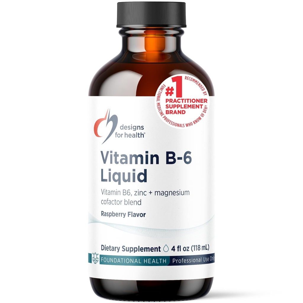 Dizaini veselības vitamīns B6 Šķidrums - 50mg B6 ar magnija Chelate + cinka Papildinājums - Absorbs Viegli + Great Tasting Raspberry Flavor (24 Kalpo / 4 Fl Oz)