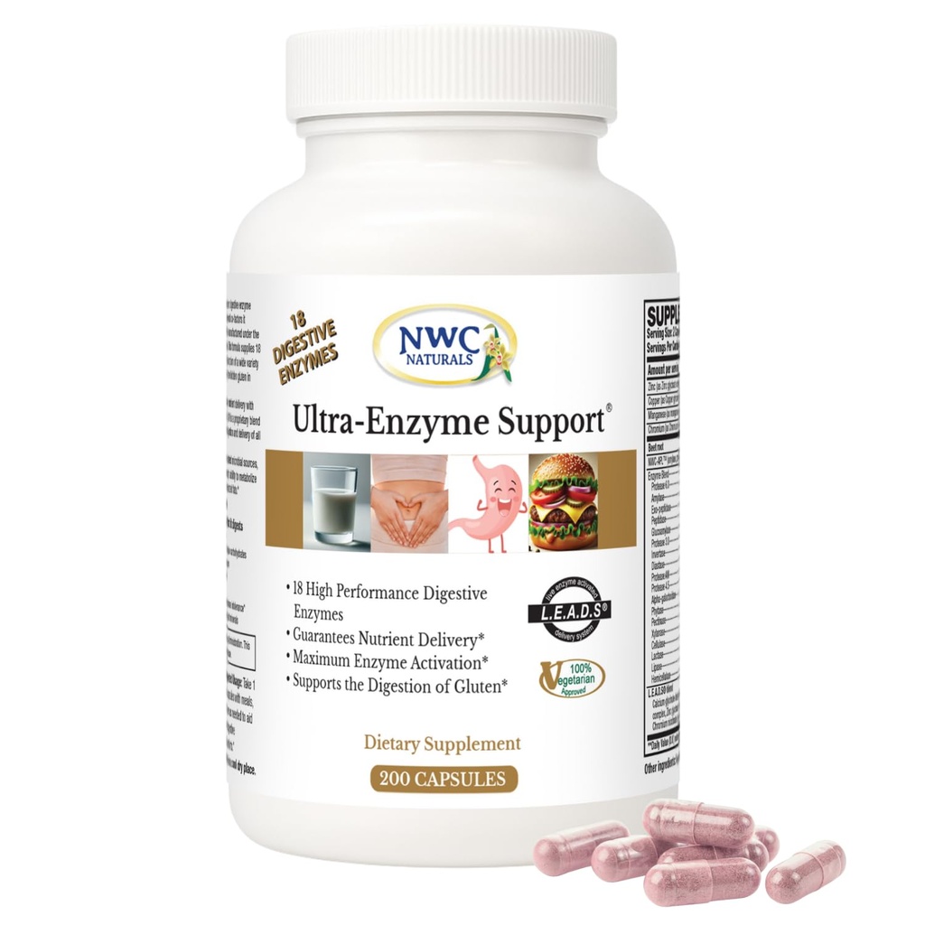 NWC Naturals Ultra-Fermentu atbalsts, Natural Gremošanas papildinājums, veicina optimālu veselību un gremošanas, 200 skaits kapsulas