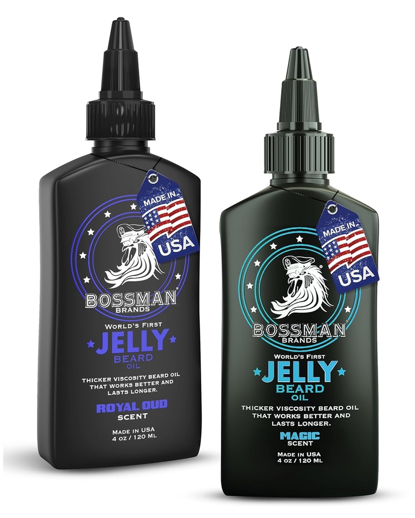 Bossman Jelly Beard Oil for Men Bundle 2 Pack, 8 oz (Magic + Royal Oud Scents) 