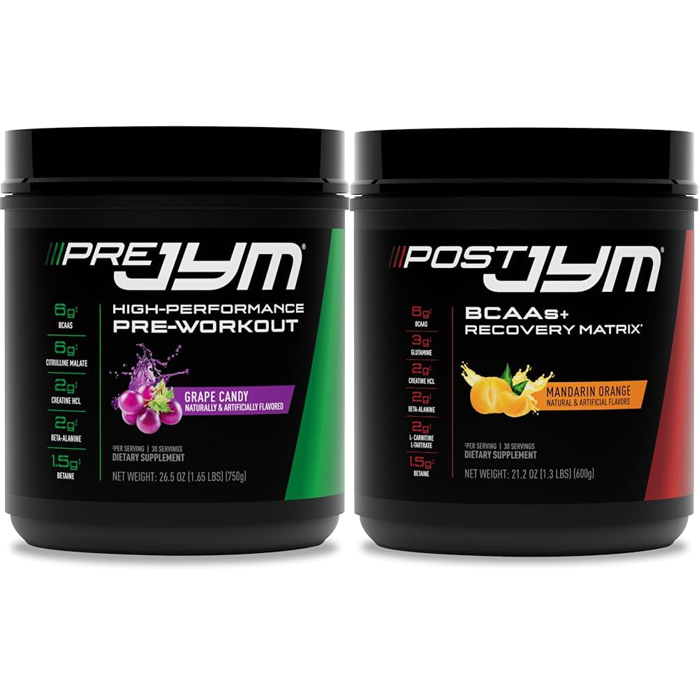Pre JYM vīnogu konfektes pirms treniņa pulveris un post JYM aktīvā matrice pēc treniņa papildinājumi Bundle, 30 Kalpo katru