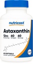 Nutricost Astaksantīns 12mg, 60 Softgels - bez GMO un lipekļa (2 mēnešu piegādes)