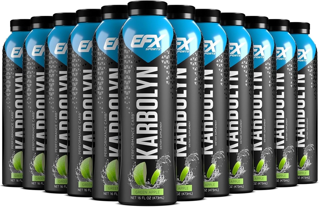 EFX Sports Karbolyn degvielas dzēriens ; Pre, Intra, Post Workout Ogļhidrāts Dzēriens; Carb slodze; ilgstoša enerģija; bez cukura; 12 Iepakojums (Zaļais ābols)