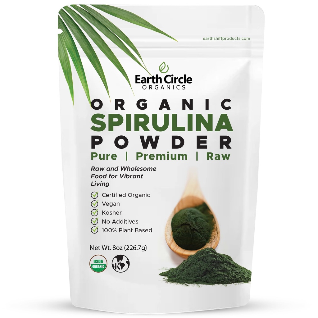 Spirulīnas pulveris, košeris, jēlprodukts un neirpinātais, tīrs, vegānas proteīns, Premium Energy Superfood, augsts aminoskābju un antioksidantu saturs - 8oz