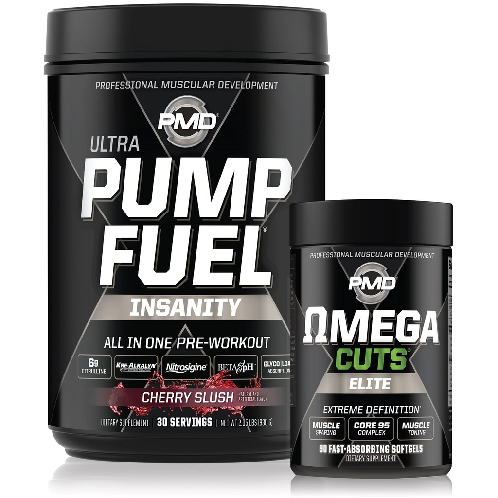 PMD Sports Ultra sūknis Degvielas neprāts - pirms treniņa - Ķiršu slušas (30 Kalpojumi) Sports Omega Cuts Elite Termogenic Fat Burner (90 softgels)