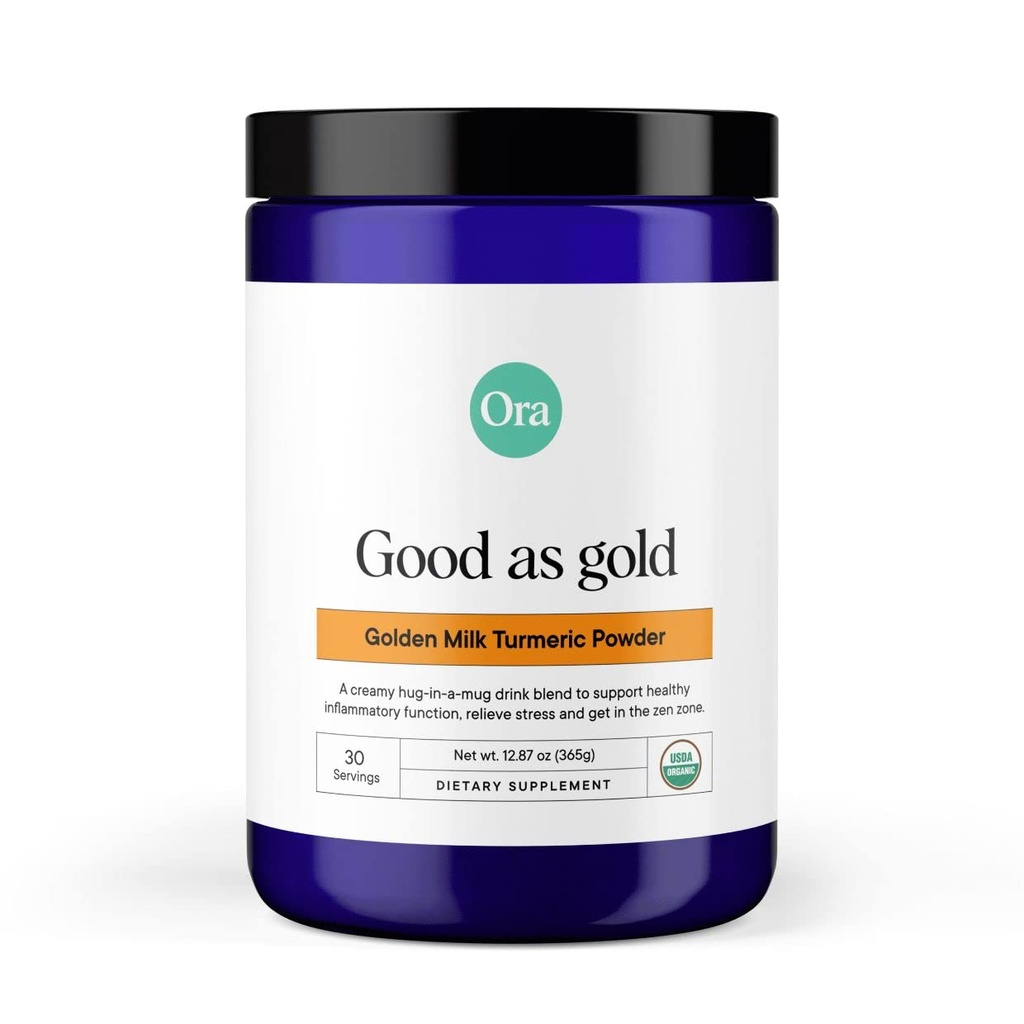 Ora Organic Golden Milk pulveris - Ayurvedic Turmeric Pulveris ar Organic Adaptogens - Ashwagandha, Reishi un ingvera - Organic, bez lipekļa, bez sojas, Vegan, non-GMO - kļava un vanilla, 30 Servings