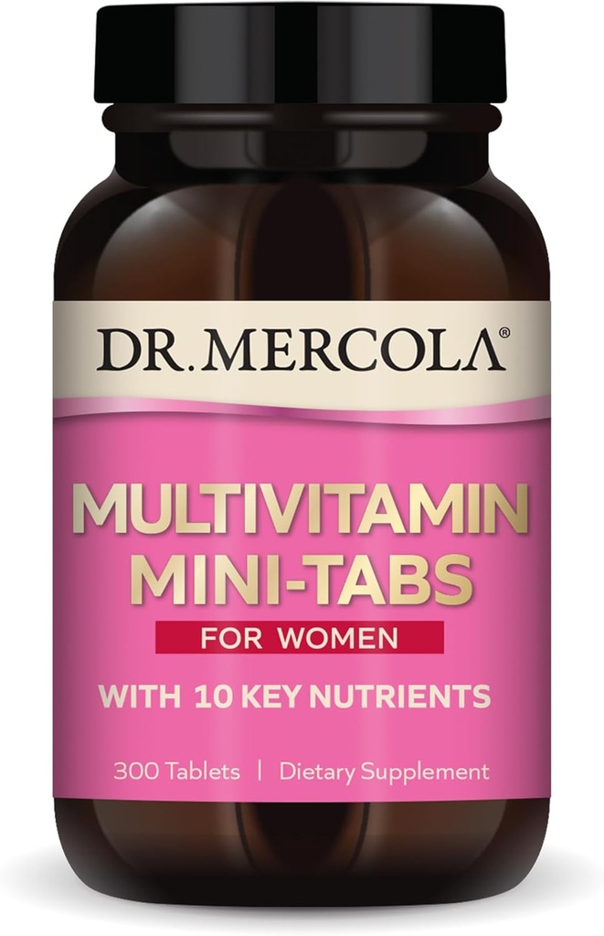 Dr. Mercola Multivitamīnu Mini-Tabs sievietēm, 30 Kalpojumi (300 tabletes), ar 10 Atslēgas Nutrients, Atbalsta Optimāls Sieviešu Veselība, Ne-GMO