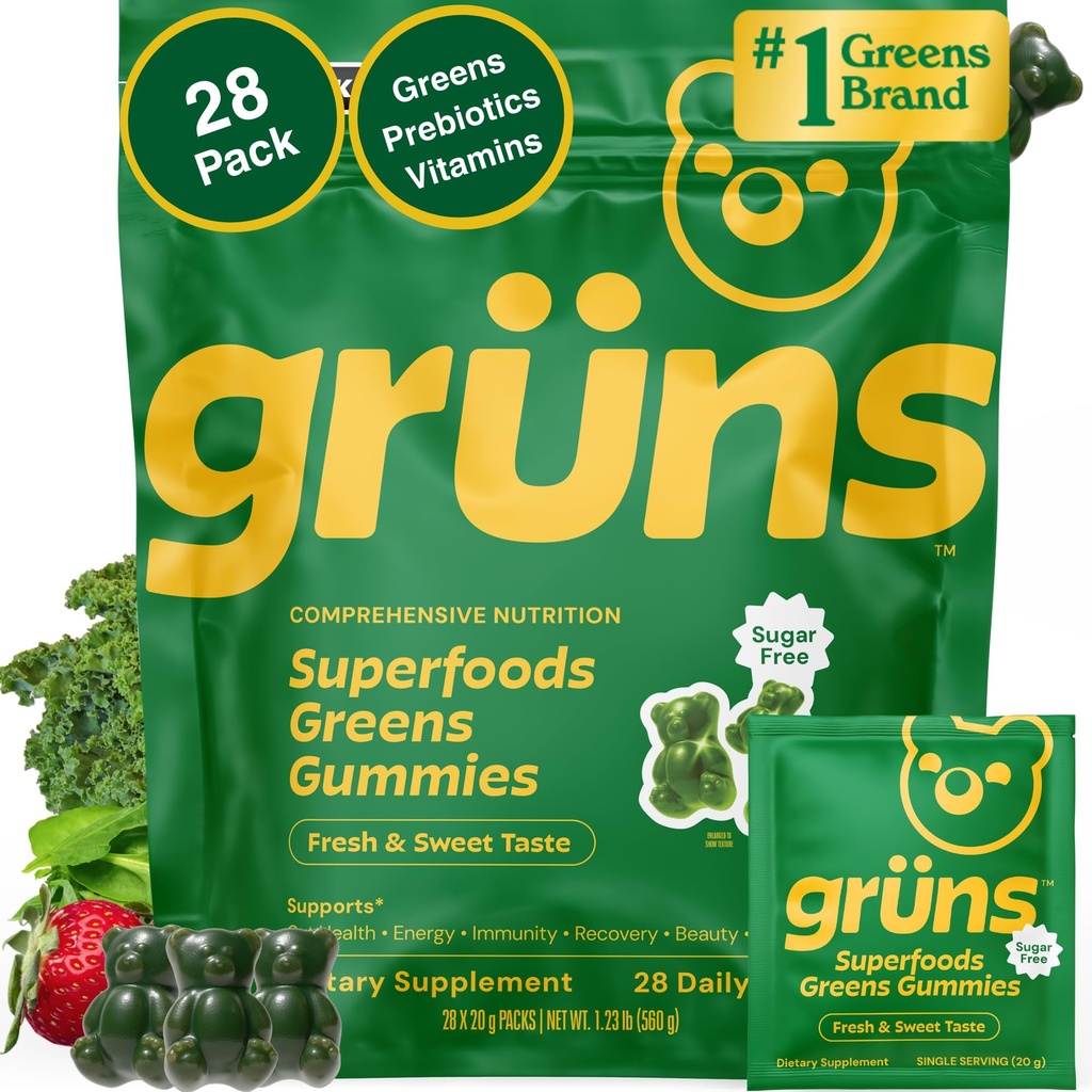 Grūsnas Pieaugušajiem Super Zaļie Multivitamīnu Gummies, Superfood Gummy Vitamīni sievietēm un vīriešiem ar Spirulina, Hlorella, Adaptogens & Prebiotic Fiber gremošanas veselībai (28 Skaits)