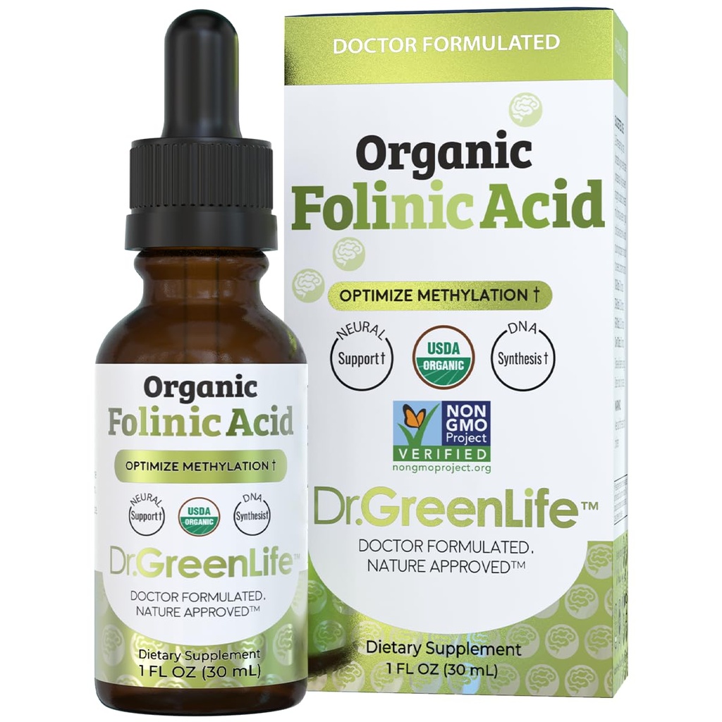 Dr. Green Mom USDA Organiskās folijskābes pilieni - 500 μg vienā pilienā    -- Methylation Support B9 papildinājumi bērniem un pieaugušajiem -- atbalsta neiroloģisko funkciju, nervu sistēmas veselības un DNS sintēzi