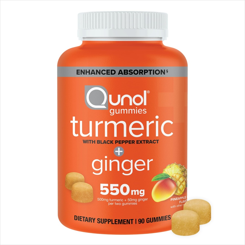 Qunol Turmeric un ingvers ar Black Pepper Gumies, Turmeric Curcumin Papildinājums, Kopīgas Veselības Atbalsts Gummy, 90ct Gumies